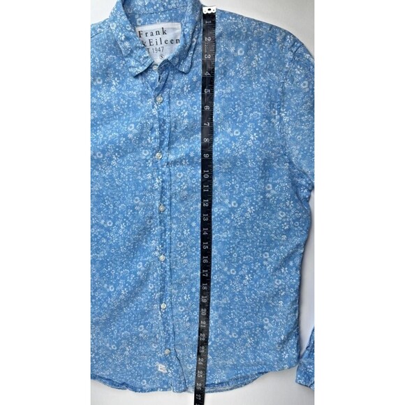 Frank and Eileen Linen Button Up Shirt Womens Small Blue Floral Long Sleeve - Picture 10 of 16